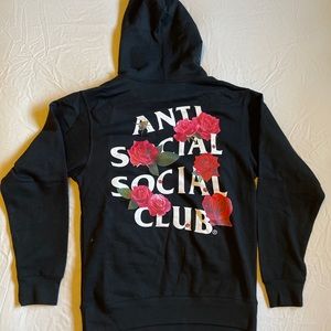 DS Anti Social Social Club ASSC White logo Kkoch Black flower Hoodie in hand